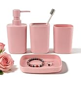 4 Piece Bathroom Accessories Set, Plastic Bathroom Accessory Set- Square Toothbrush Holder Set, S...