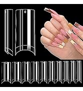 LIONVISON 500PCS No C Curve Nail Tips, Long Square Nail Tips 10 Sizes Half Cover Artificial Nails...