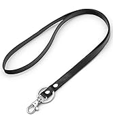 Teskyer Lanyard for ID Badge Holder, Swivel J-Hook Leather Lanyard with Keyring for Keychains Wal...