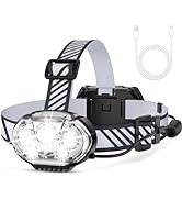 MIOISY Rechargeable Headlamp, 20000 High Lumen Bright 5 LED Head Lamp with Red White Light, IPX4 ...