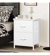 LOFTEY White Nightstand, Bedside Table with 2 Fabric Drawers, Small Kids Night Stand for Bedroom,...