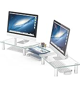 Hemudu Dual Monitor Stand -Adjustable Length and Angle Dual Monitor Riser, Computer Monitor Stand...