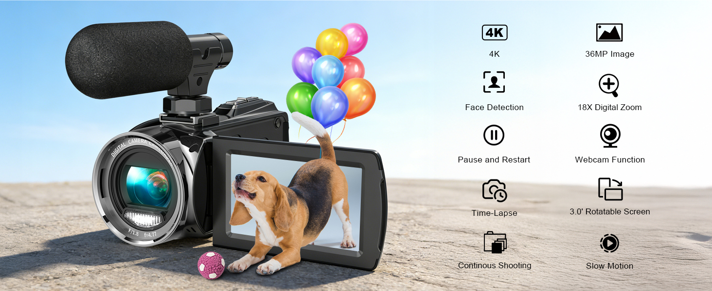 4K Video Camera Camcorder 64MP Vlogging Camera for YouTube 3.0&amp;#34; Touch Screen IR Night Vision