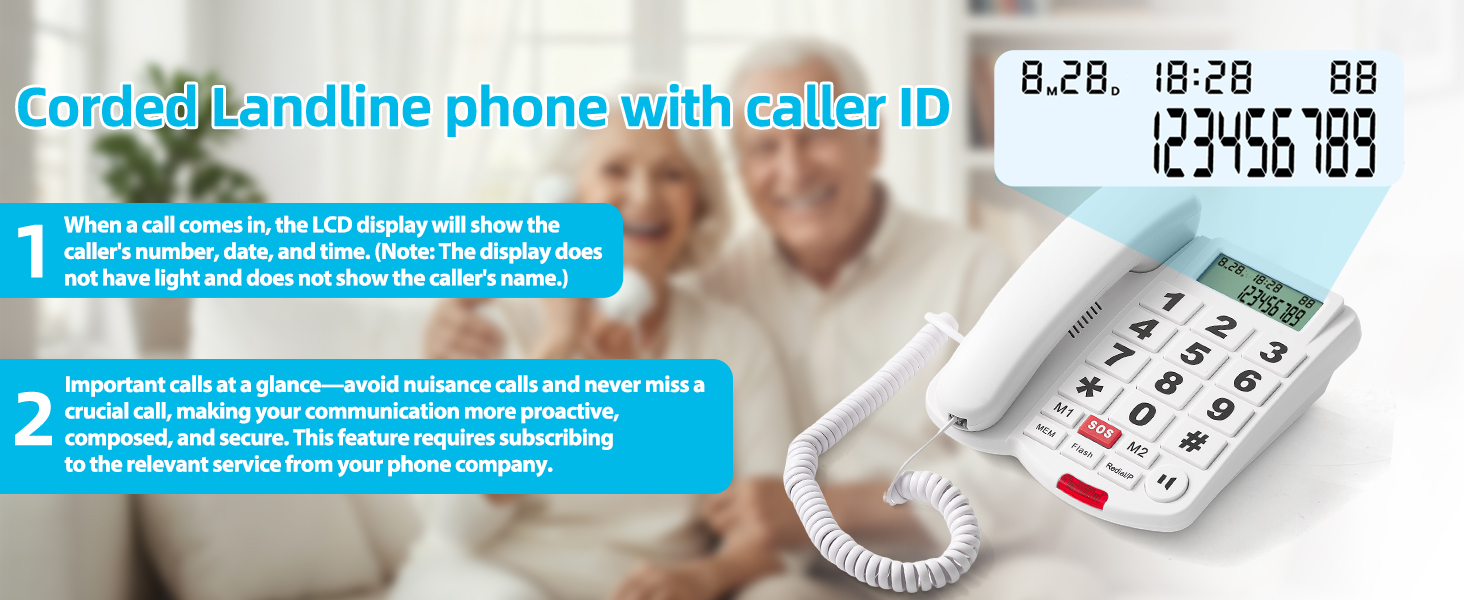 Big Button corded landline phones with Caller ID Speaker for home elderly