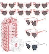 PLULON 9 Pairs Heart Shaped Sunglasses with 9 Pcs Satin Hair Scrunchies Bachelorette Party Heart ...