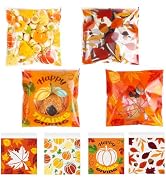 DIYASY 400Pcs Thanksgiving Cookie Bags for Packaging, Fall Cellophane Treat Bags with Seal Clear ...