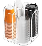Beego Coffee Cup Holder Organizer - Rotatable 4 Compartments Clear Acrylic Cup Dispenser Coffee S...