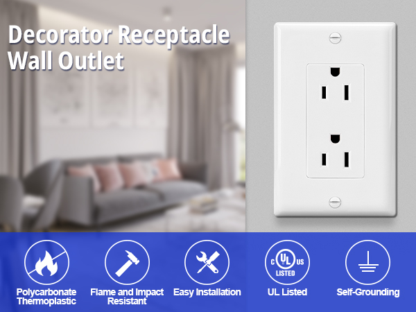 Decorator Receptacle Outlet with Wall Plate