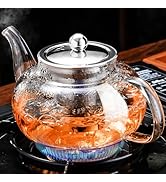 PARACITY Glass Teapot Stovetop 20 OZ/600ml, Tea pot with Removable 18/8 Stainless Steel Infuser, ...