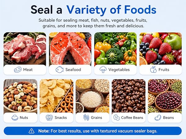 Seal a Variety of Foods Suitable for sealing meat, fish, nuts, vegetables, fruits, grains