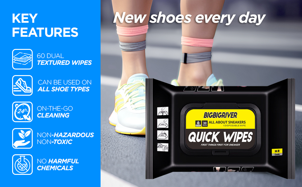 Shoe wipes 2 Pack 60 Pcs Sneaker Wipes Cleaner Quick Wipes Travel Portable Removes Dirt, Stains
