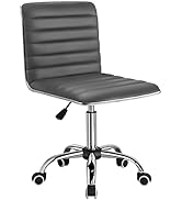 Furmax Mid Back Task Chair, Low Back Leather Swivel Office Chair, Vanity Chair for Makeup Room, C...