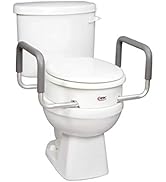 Carex 3.5 Inch Raised Toilet Seat with Arms - For Elongated Toilets, Elevated Toilet Riser with R...