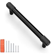 KNOBWELL 10 Pack Knurled Matte Black Solid 5 Inch(128mm) Hole Center Cabinet Handles Drawer Pulls...