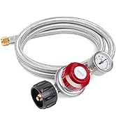 GASPRO 0-30 PSI Adjustable High Pressure Propane Regulator with Gauge, 5-Foot Stainless Braided H...