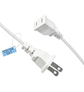 15FT White Thin Flat Extension Cord 2 Prong Polarized Power Cable, 18AWG 10A 125V Single Outlet S...
