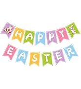 Alynta Happy Easter Banner Garland - NO DIY Easter Paper Garland Bunny Egg Banner Sign for Indoor...