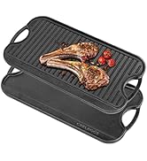 Commercial CHEF Cast Iron Griddle, Reversible Grill Griddle with Dual Handles for Stove, Oven and...