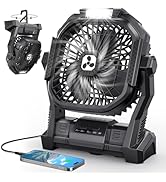 Portable Rechargeable Fan, 20000mAh Cordless Battery Powered Camping Tent Fans with LED Lantern, ...