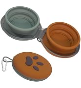 Collapsible Dog Bowls, 2-in-1 Silicone Pet Food and Water Bowl with Carabiner, Portable Double Co...
