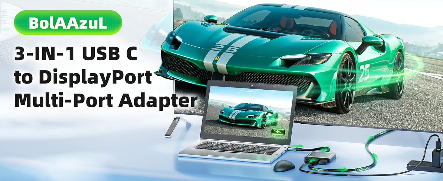 USB C to DisplayPort cable Adapter 8K@60Hz, Type C to Dp Adapter for iPhone 17 Pro/15, MacBook Pro