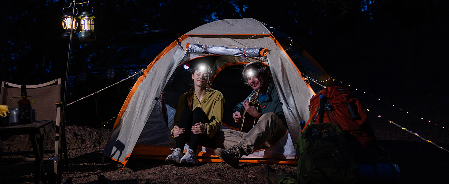 Low brightness lighting mode adds atmosphere to the campsite
