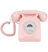 Uvital Retro Pink Landline Phone, Traditional Corded Phone Volume Control, Vintage Corded Desk Te...
