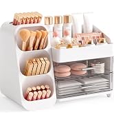 Booklov Large Makeup Organizer for Vanity Countertop, White | Clear Acrylic Cosmetic Display Case...
