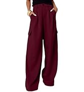 Dokotoo Womens High Waisted Wide Leg Cargo Pants Baggy Casual Work Pants with 4 Pockets