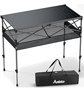 Anbte Folding Camping Table, 2 Adjustable Height 34.2” high Support 264lbs Roll Up Camping Table ...