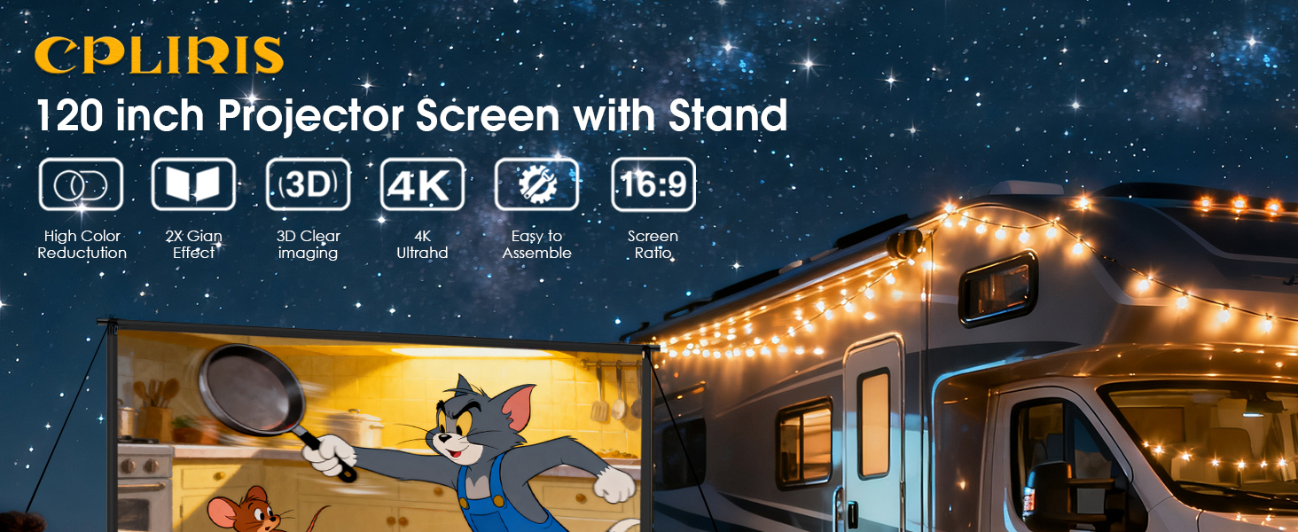 Outdoor Projector Screen with Stand 120 inch for Home Theater and Backyard Movie Night