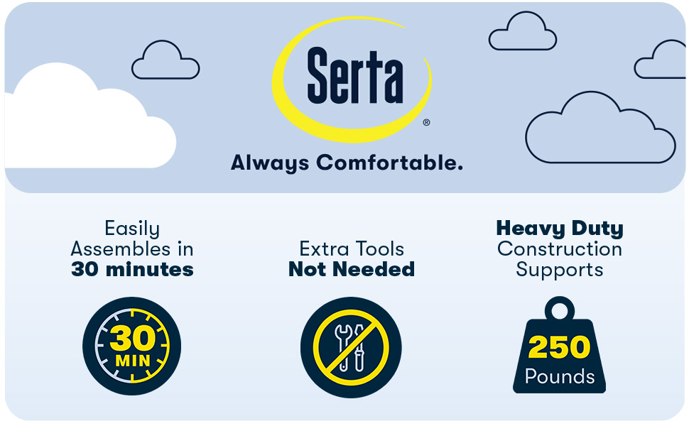Serta, Always Comfortable, Easy Assembly, Heavy Duty, Back in Motion, Supports 250 pounds