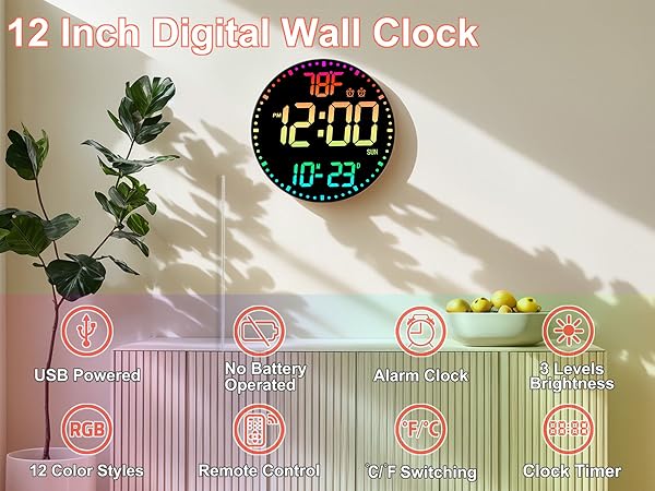 RGB Color Changing Digital Wall Clock