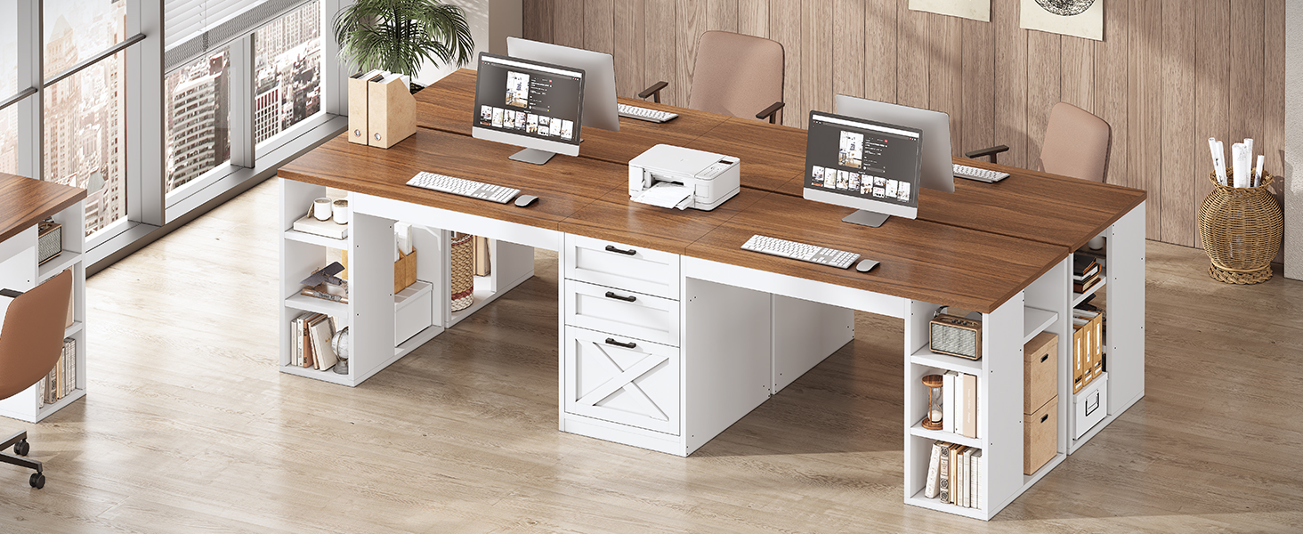 Farmhouse Computer Desk with Drawers 2 Person Home Office Desk gaming