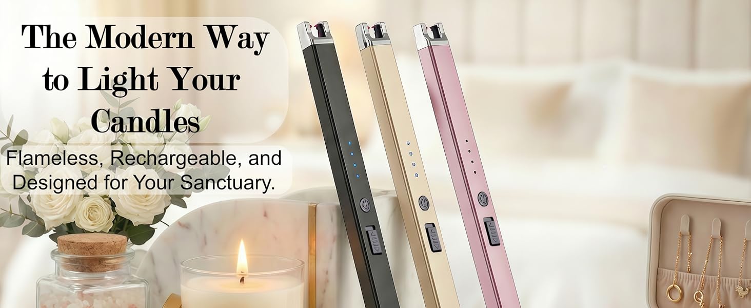 Castelar Electric Candle Lighter, USB Rechargeable. Flameless Arc, Windproof, Safety Switch.
