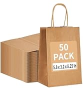 RACETOP 50 Pack Kraft Small Paper Bags with Handles Bulk, 5.8"x3.2"x8.25" Brown Gift Bags for Ret...