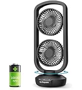 DR.PREPARE 15" Desk Tower Fan Portable Oscillating Table Battery Operated Fan with 3 Speeds, Rech...
