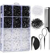 2200 Pcs Elastic Hair Bands with Hair Loop Styling Tool Set, Clear Mini Hair Bands and Black Elas...