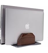 NIRVASH Walnut Wood Vertical Laptop Stand, Dual Slot Wooden Laptop Holder Vertical for Desk, Widt...
