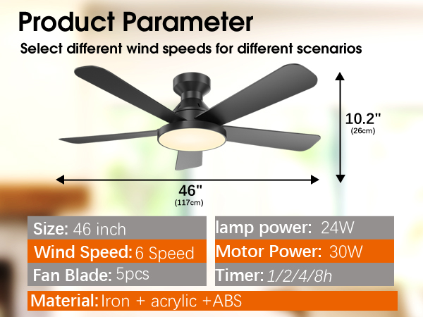 ventiladores de techo, low profile ceiling fan modern 46 inch, fandelier,
