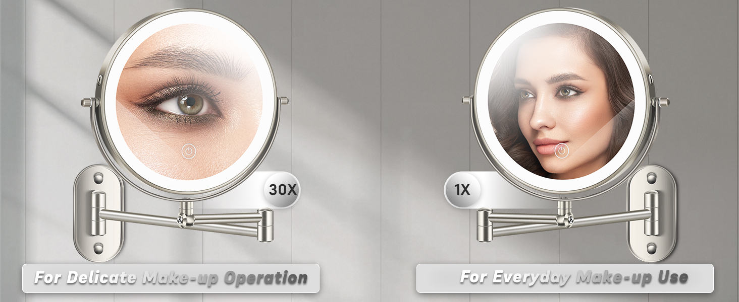 30X/1X Wall Mounted Lighted Makeup Mirror