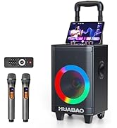 Portable Karaoke Machine with 2 Wireless Microphones, Bluetooth Speaker with Lights and Trolley W...