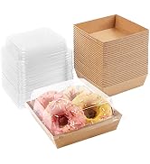 Ocmoiy 50 Pack Paper Charcuterie Boxes with Clear Secure Lids, 5 inches Brown Square Disposable F...