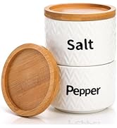 Peohud Salt and Pepper Bowls, 12 Oz Ceramic Salt Cellar with Airtight Lid, Stacked Salt Pepper Co...