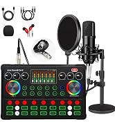 Podcast Equipment Bundle, 48V XLR Podcast Microphone Bundle, Voice Changer with Adjustable Mic St...