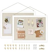 AMUSIGHT 2-Pack Double-Sided Cork Board with Linen, 16" x 12" Hanging Wood Framed Bulletin Board,...