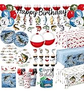 Fishing Birthday Party Decorations, All-in-1 Fishing Party Decorations with Balloons Fish Plates ...