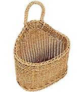 Woven Hanging Basket Wall Storage: Farmhouse Rattan Flower Bin Kitchen Onion Organizer Rustic Han...