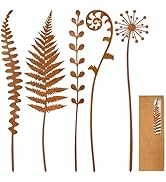 VIS'V Metal Decorative Garden Stakes,15.7 Inch Rusty Fern Plant Yard Art Stakes for Outdoor Indoo...