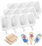 Sakolla 3 Pcs 4 Cavity Mini Popsicle Silicone Molds with 100 Wooden Sticks | Food Grade Silicone,...
